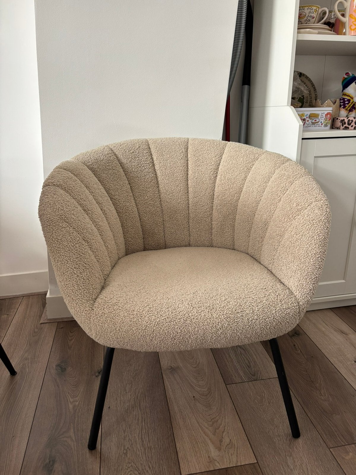 Beige teddy fauteuil, Ophalen, Minder dan 75 cm, Scandinavisch of Japandi, Zo goed als nieuw