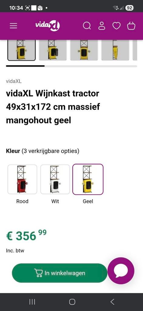 vidaXL Wijnkast Tractor 49x31x172 cm Massief Mangohout Geel, Huis en Inrichting, Woonaccessoires | Wijnrekken, Nieuw, 75 cm of meer