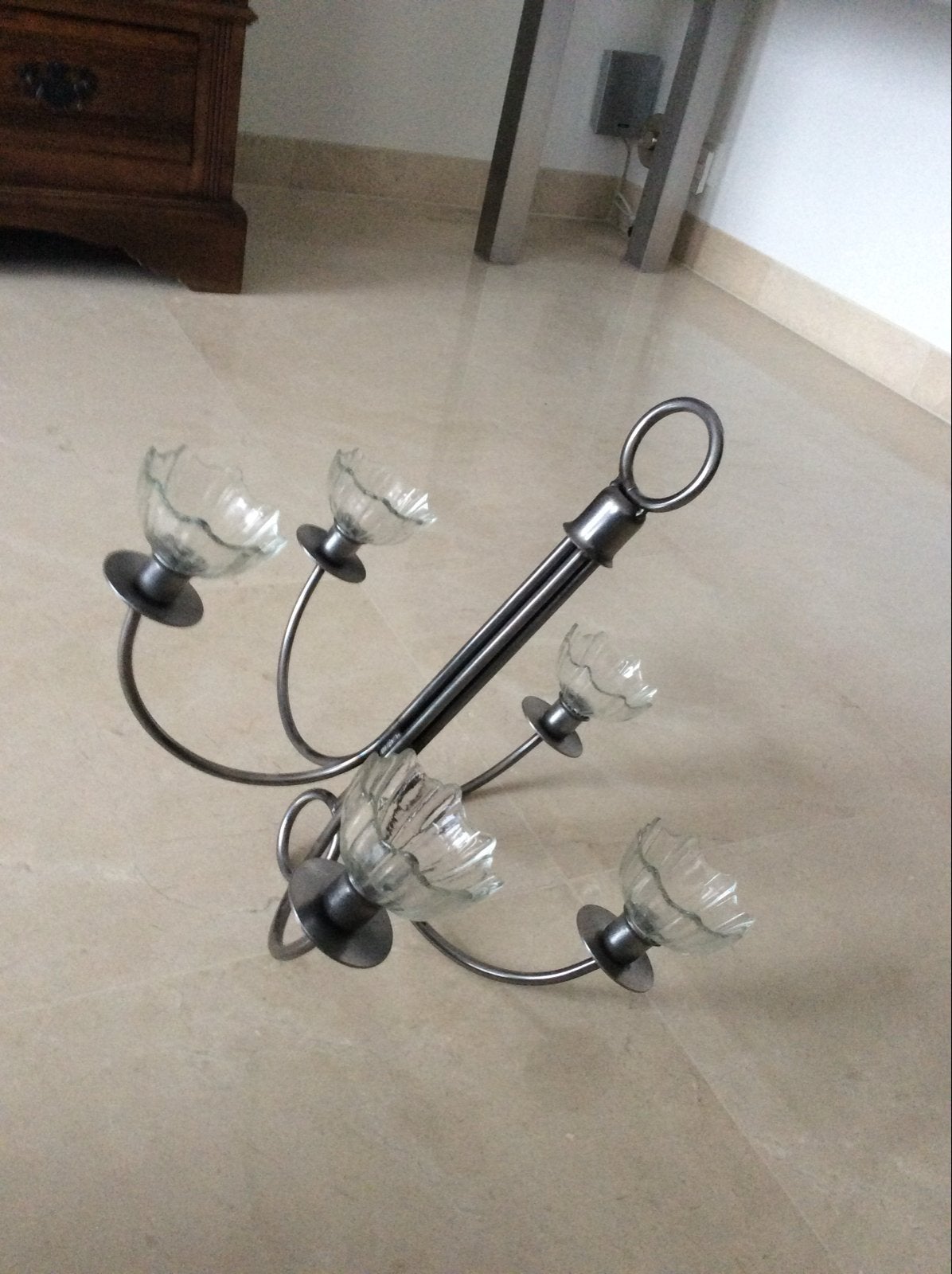 Moderne Kroonluchter met Glazen Kappen, Ophalen of Verzenden, Gebruikt, Glas, Overige fittingen
