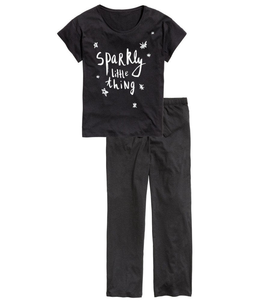 H&M zwarte tricot pyjama pyama sparkly little thing maat S, H&M, Ophalen of Verzenden, Nieuw, Maat 36 (S)