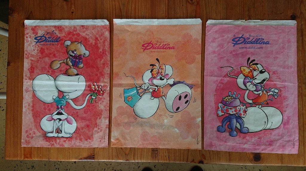 3 verschillende Diddl zakken 24x35 cm. 11-12-14, Verzamelen, Ophalen of Verzenden, Verschillende figuren, Zo goed als nieuw, Tas, Koffer of Zak