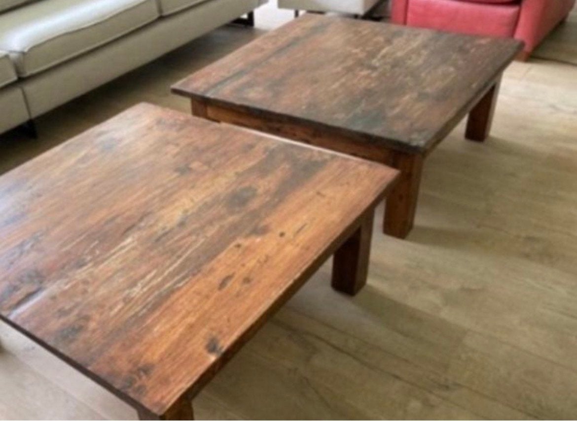 2 Houten Salontafels 100x100 cm, Ophalen, Gebruikt, 100 tot 150 cm, Vierkant