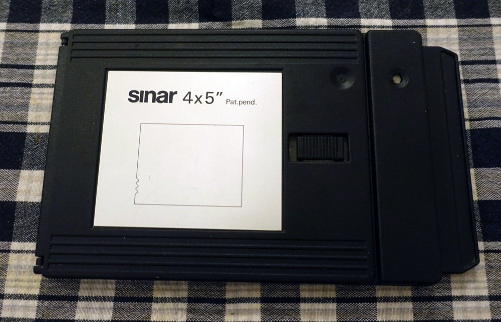 Mooie metalen Sinar 4x5" precisie vlakfilmhouder (566.36), Ophalen, 1960 tot 1980, Overige typen