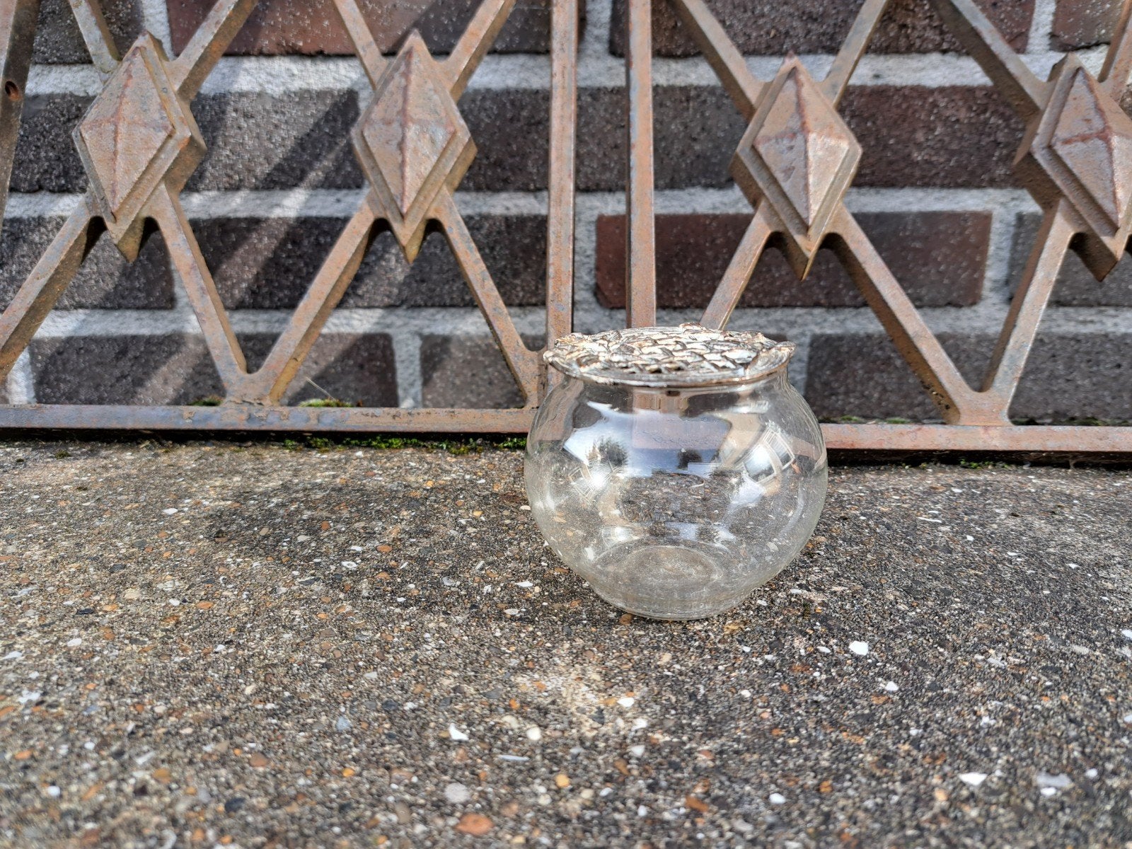 Vintage/ brocant glazen potpourri vaasje/glas, Ophalen of Verzenden