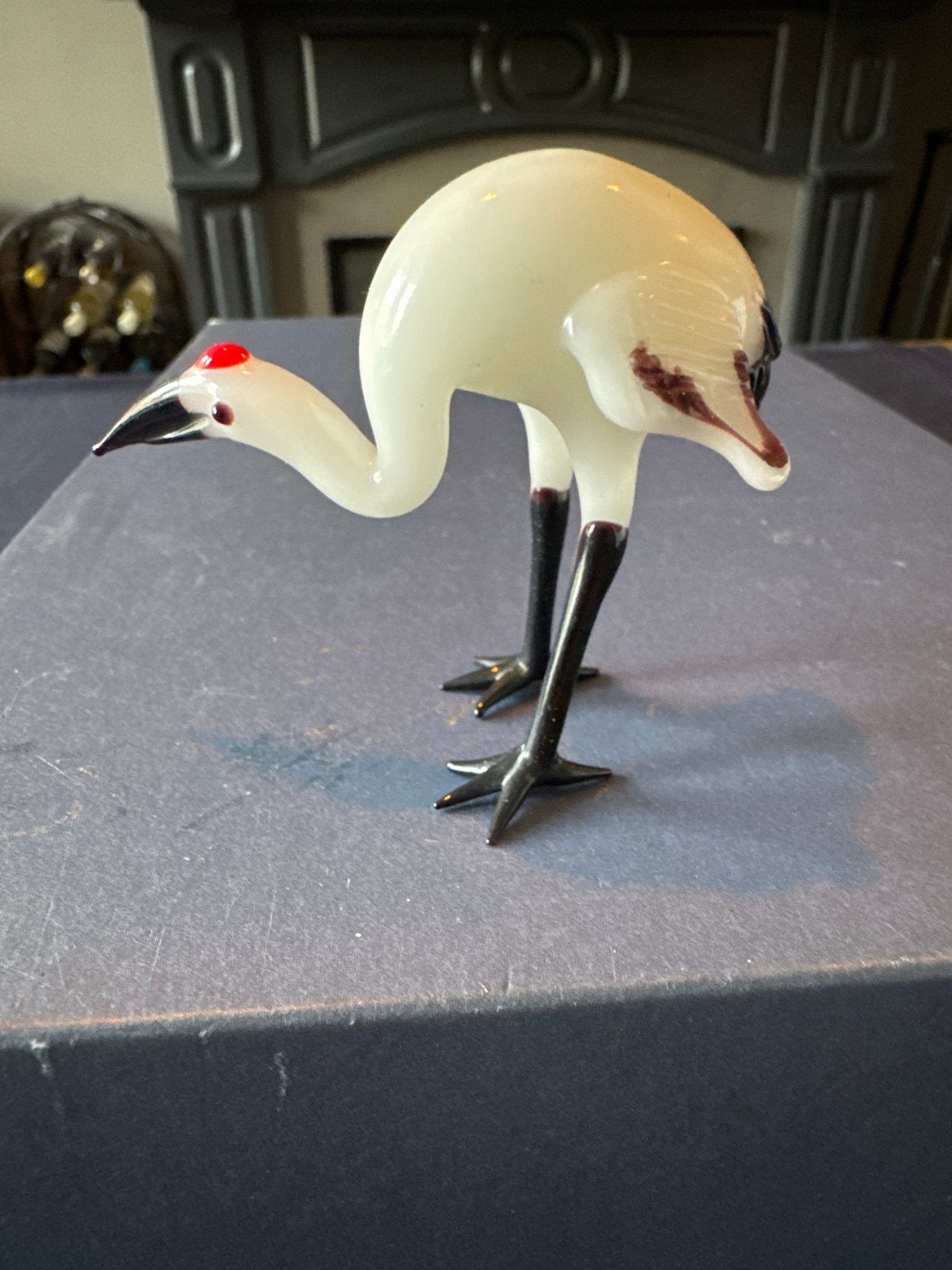 Glazen Kraanvogel Beeldje - Handgemaakt, Verzamelen, Ophalen of Verzenden, Zo goed als nieuw, Vogel, Beeldje of Figuurtje