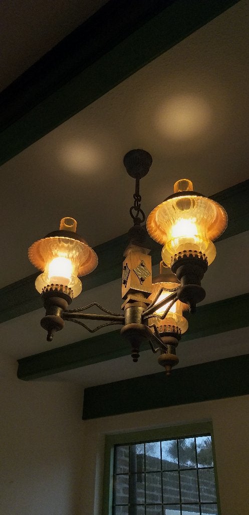 Retro / vinatge Hanglamp / Kroonluchter uit jaren 70, Ophalen, Gebruikt, Glas