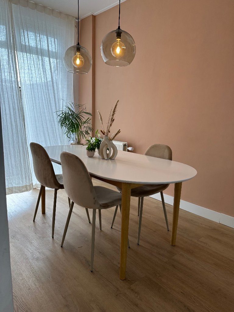 Eettafel Jysk wit ovaal, Ophalen, Gebruikt, 100 tot 150 cm, 200 cm of meer