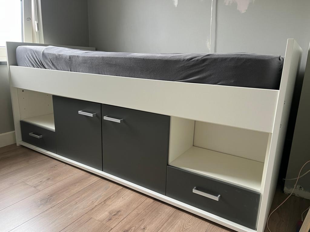 Éenpersoons hoog bed, Ophalen, Gebruikt, 90 cm, Eenpersoons