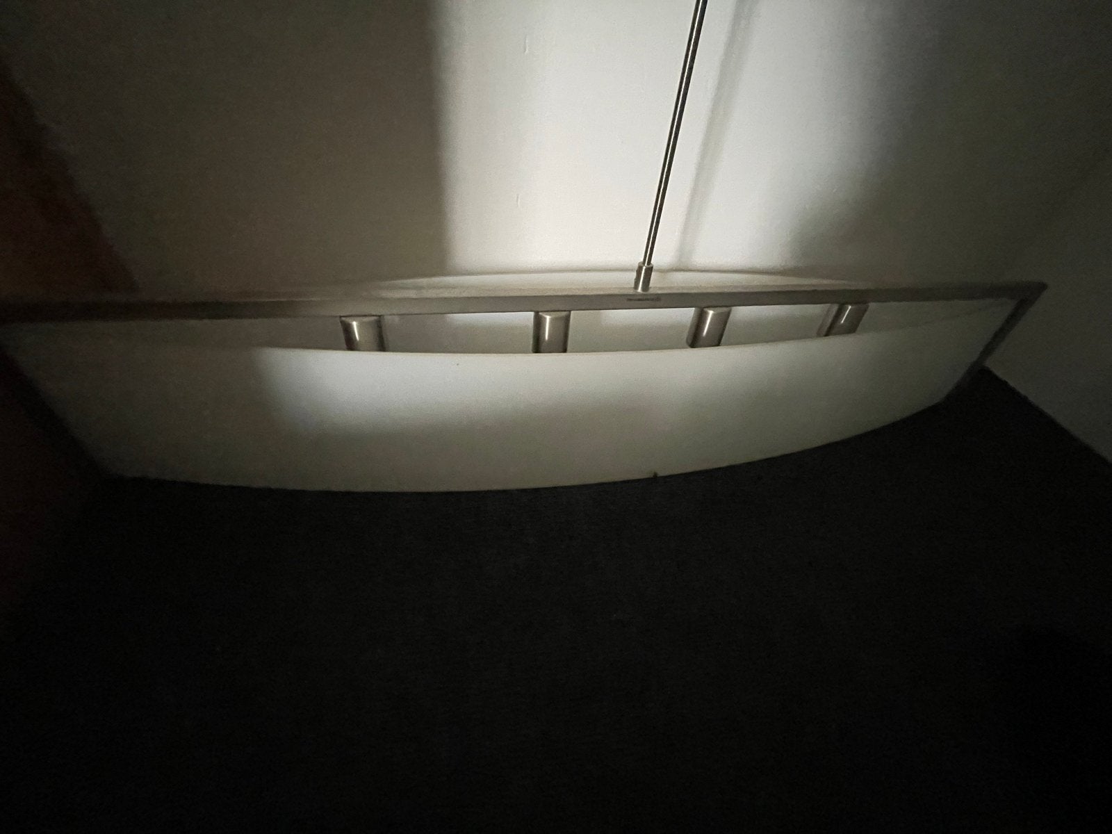 Moderne hanglamp met 4 spots - Geborsteld staal, Huis en Inrichting, Lampen | Hanglampen, Ophalen of Verzenden, Gebruikt, Metaal