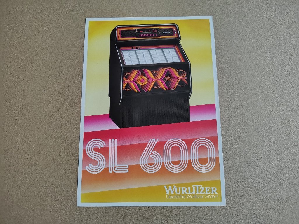 Flyer: Wurlitzer SL600 (1986) jukebox, Verzamelen, Verzenden, Gebruikt, 1950 tot 1960, Seeburg