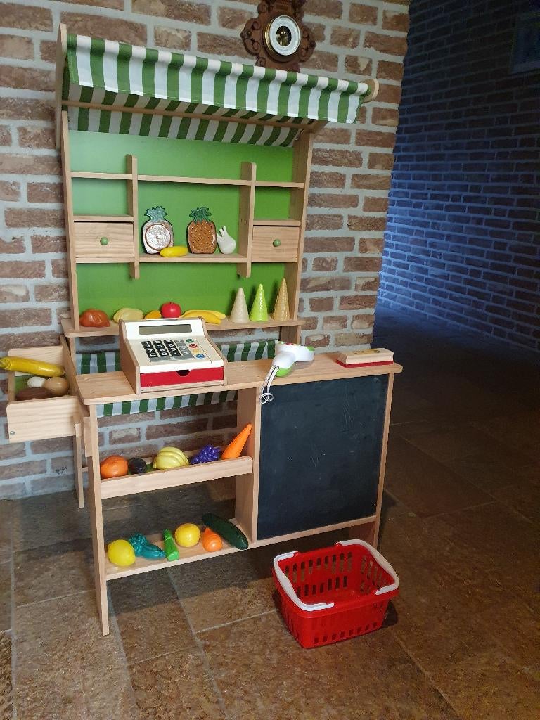 Nieuwe houten speelwinkel/marktkraam inkl. kassa/rekenmachi-, Ophalen, Nieuw, Hout