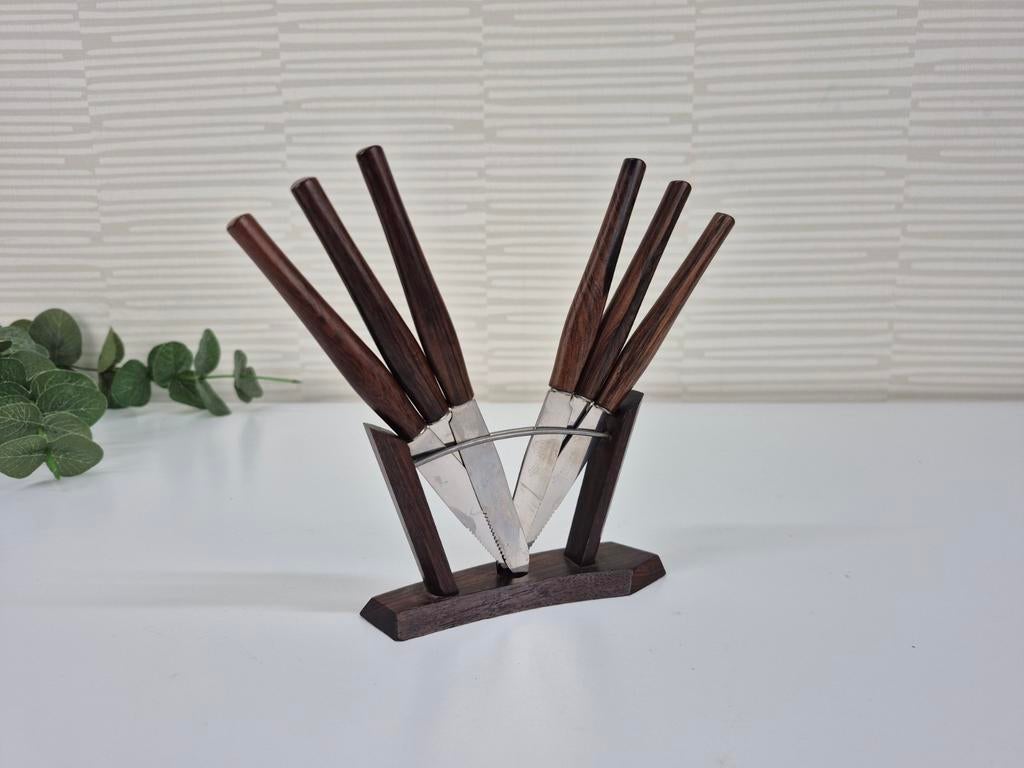 Vintage teakhout messenset. Rostfrei Solingen., Ophalen of Verzenden, ., ., .