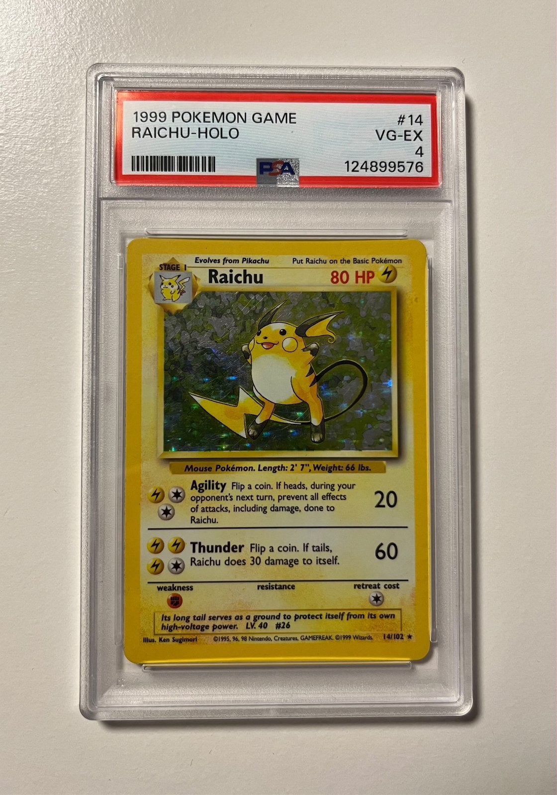 Pokémon Raichu Holo Base Set 1999 PSA 4 VG-EX #14, Ophalen of Verzenden, Zo goed als nieuw