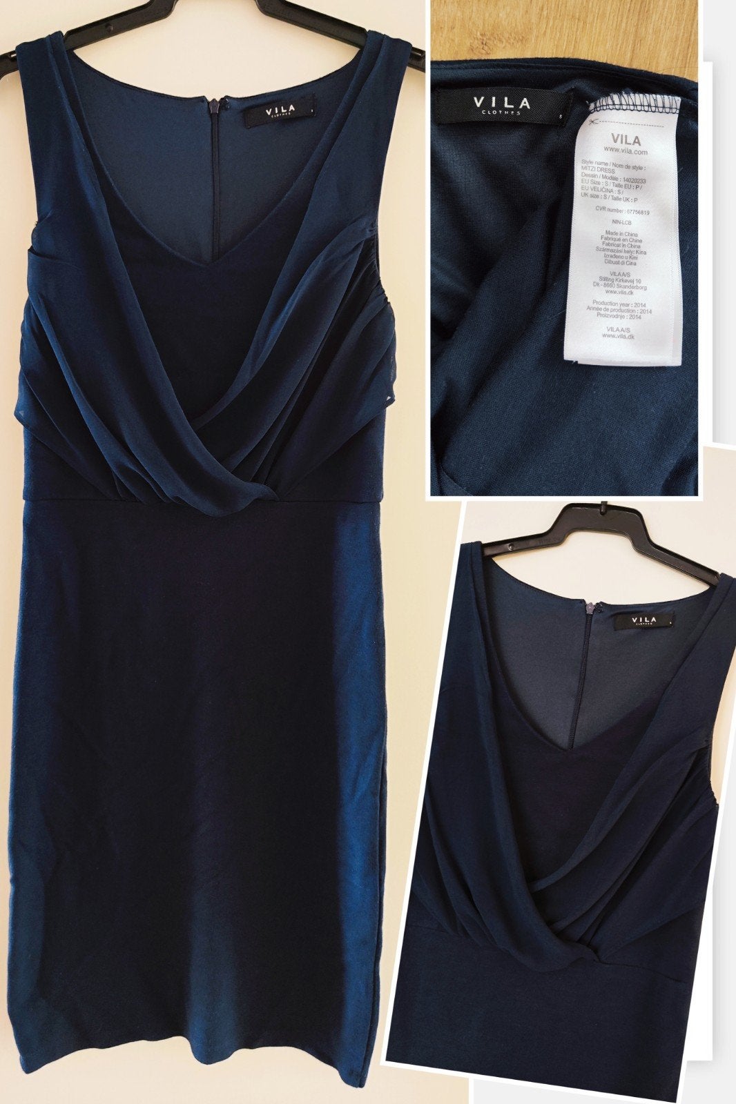 VILA Drape Front Dress Robe Dress Cocktailjurk Donkerblauw S, Blauw, Jurk, Vila, Ophalen of Verzenden