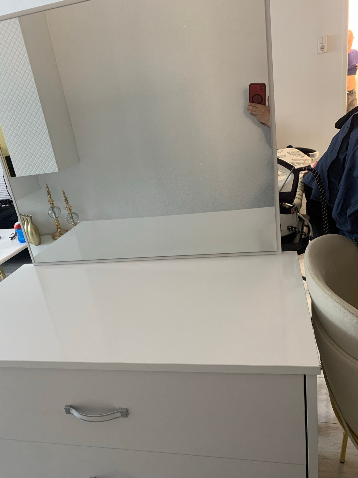 Witte ladekast makeup tafel  met spiegel hoogglans zgan, Ophalen, Zo goed als nieuw, Overige materialen, 100 tot 150 cm