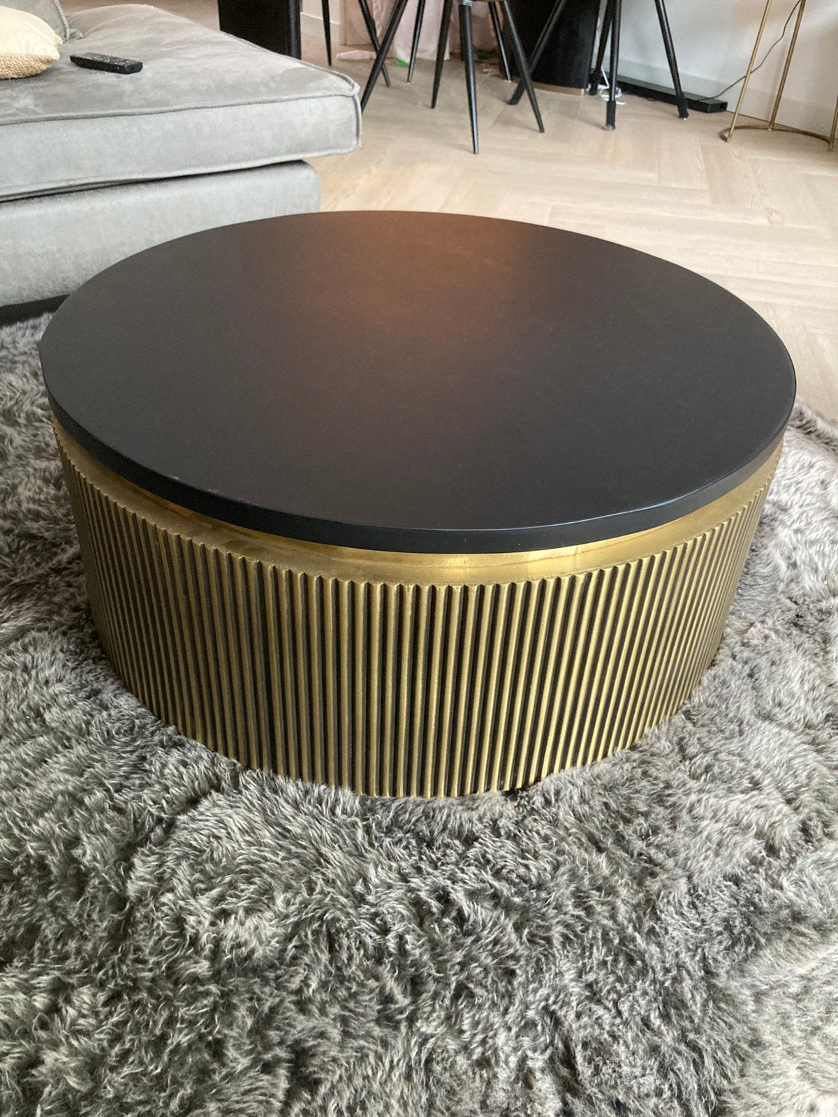 Ronde Salontafel Bodio Rush - Mangohout & Messing goud, Ophalen, Rond, Nieuw, 50 tot 100 cm