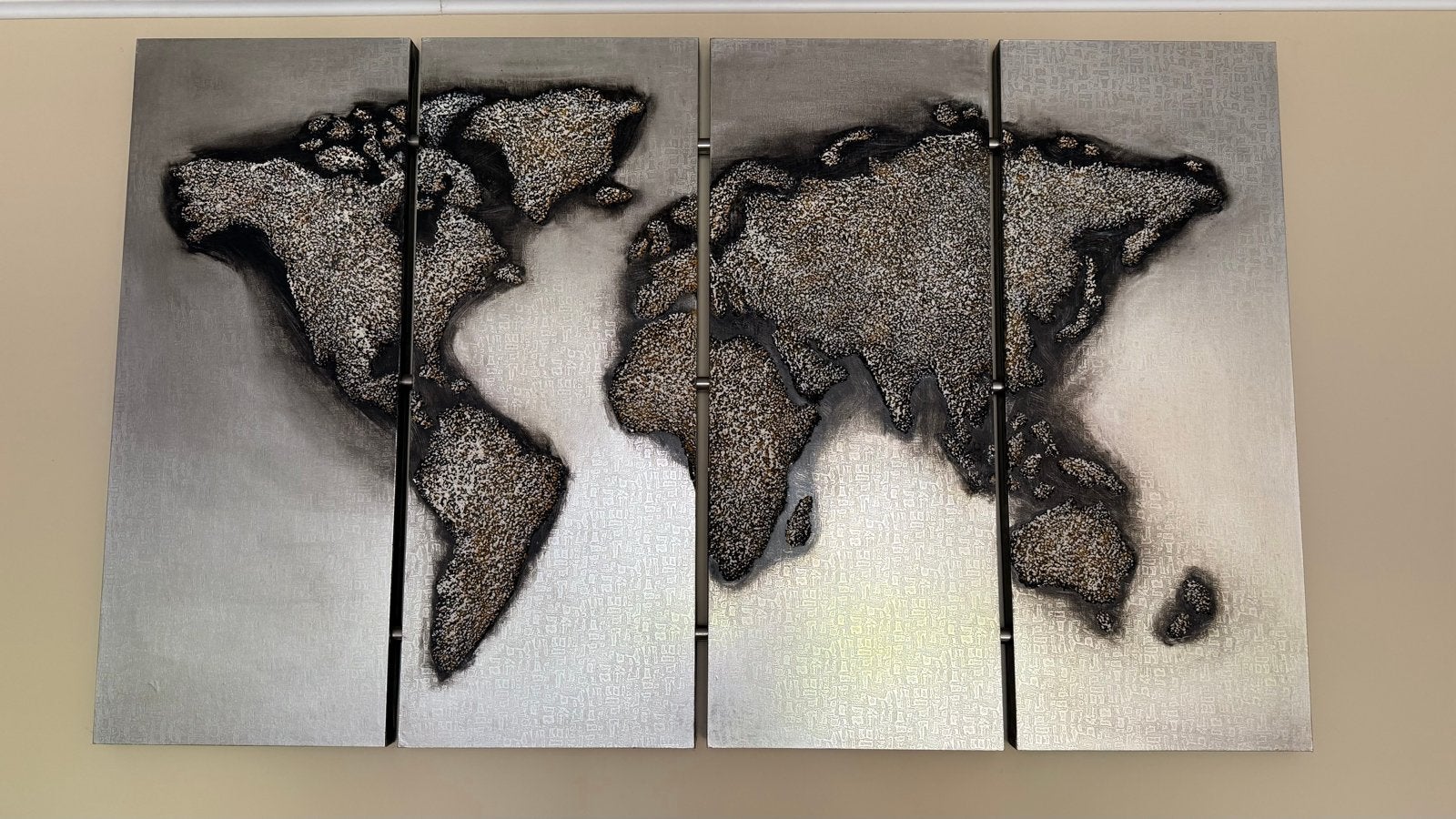 4-luik wanddecoratie wereldkaart 165x100cm, Ophalen, Metaal, Schilderij, Nieuw