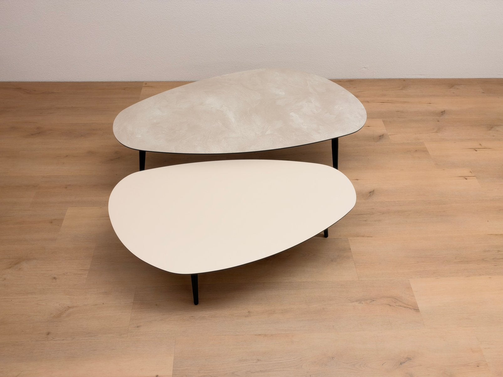 Salontafel set organische (kiezel vorm) warm beige, Huis en Inrichting, Ophalen, 100 tot 150 cm, 50 tot 100 cm, Zo goed als nieuw
