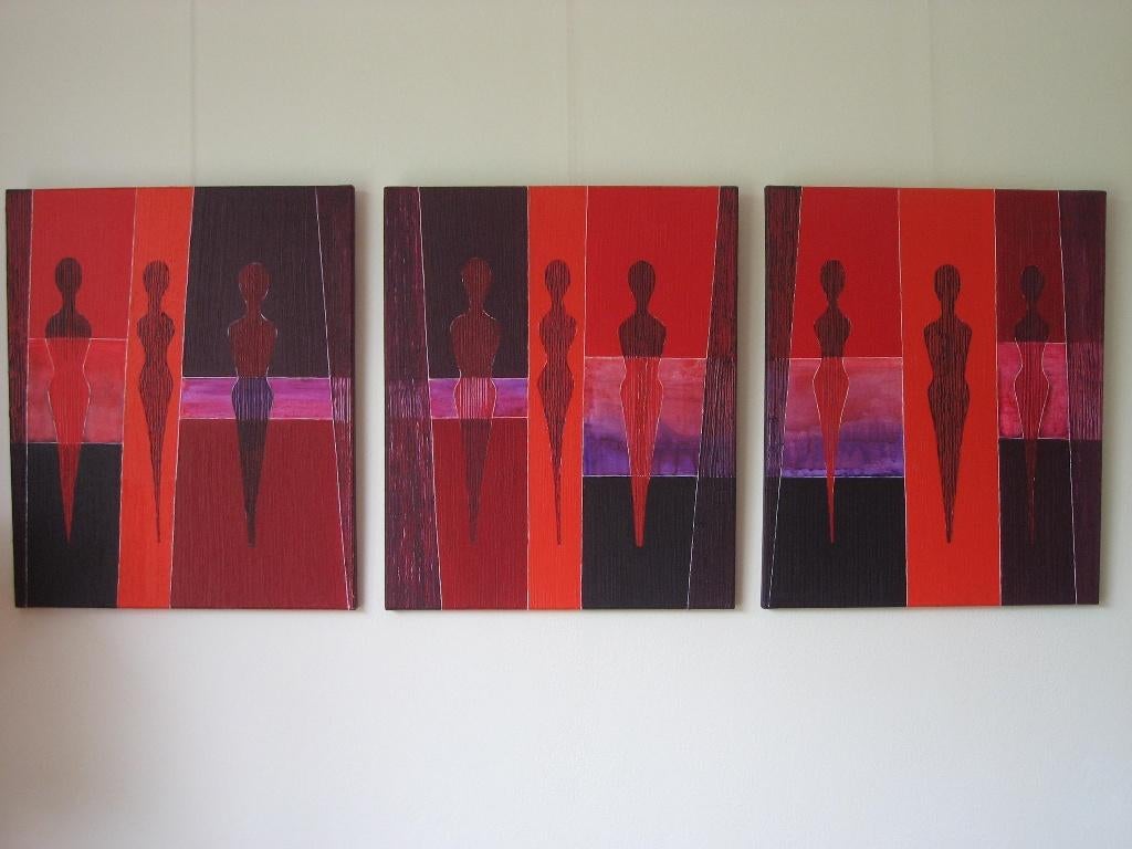 Schilderij 9 vrouwen. Totaal 150x60 cm groot, Ophalen