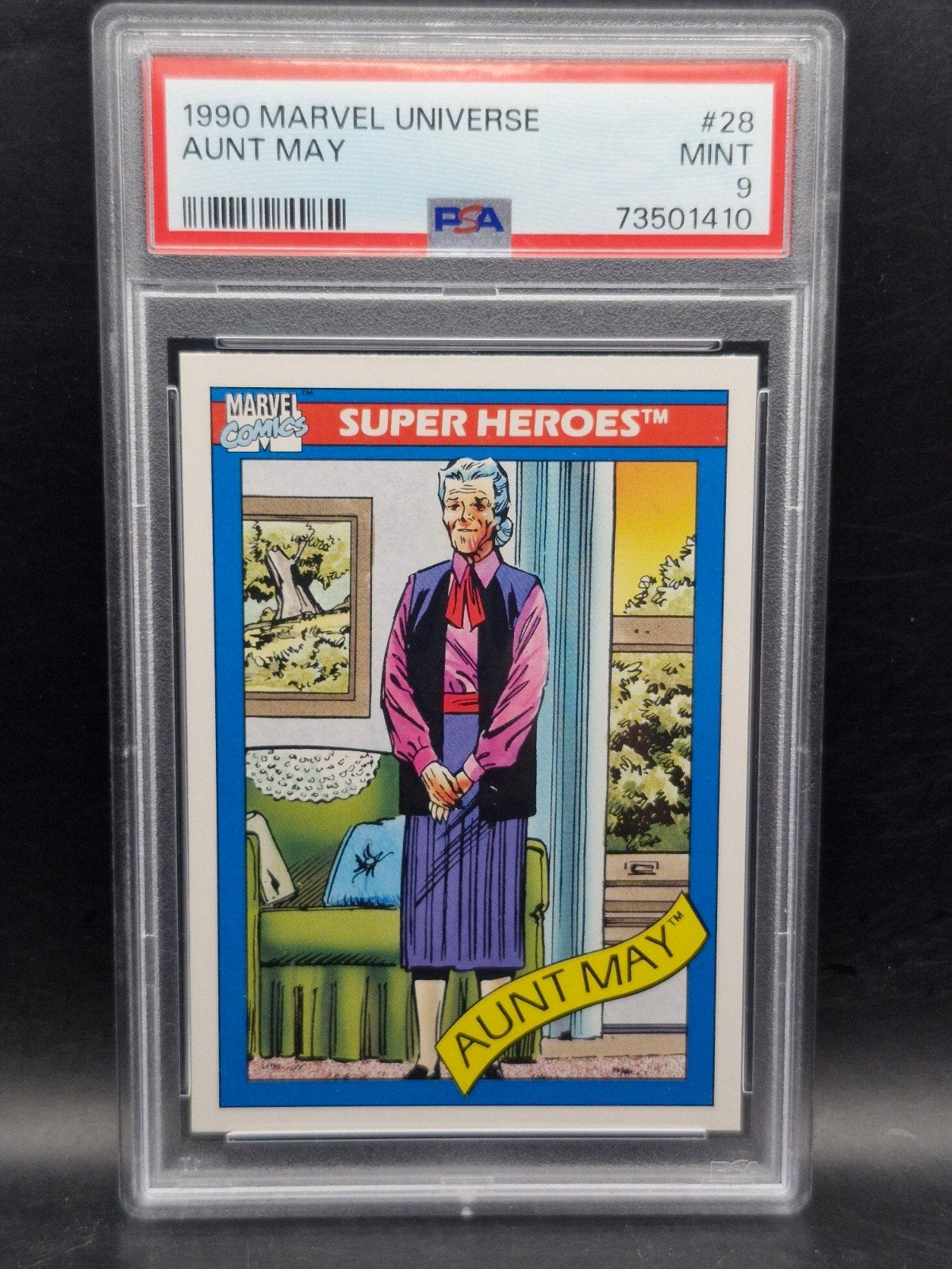 Aunt may 1990 marvel universe #28 PSA 9, Verzenden, Zo goed als nieuw, Losse kaart