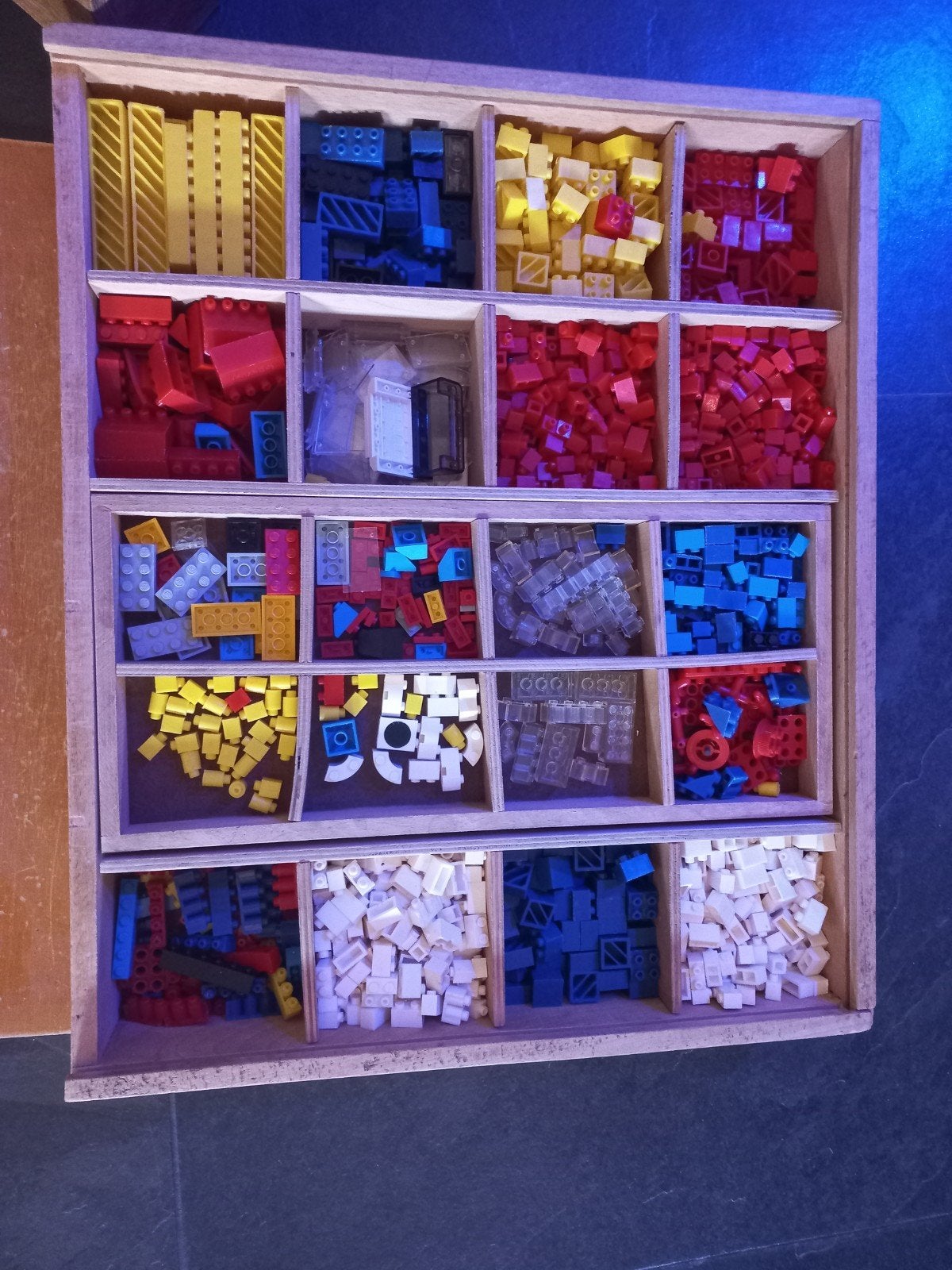 Vintage Lego stenen in houten sorteerdozen, Ophalen, Gebruikt, Inclusief extra onderdelen, Lego