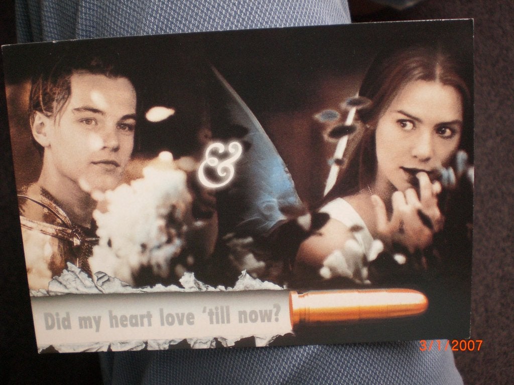 kaart Leonardo DiCaprio Claire Danes Romeo + Juliet, Ophalen of Verzenden, 1980 tot heden, Ongelopen, Sterren en Beroemdheden