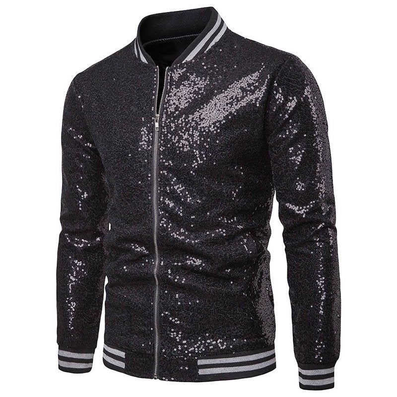 Heren zwarte glitter baseball jas / jack zomerjas glimmende, Verzenden, Nieuw, Overige maten, Zwart
