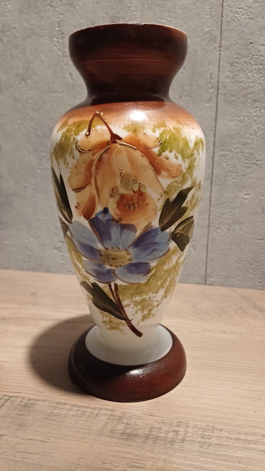 Vintage Handgeschilderde opaline Vaas - Bloemenmotief, Ophalen