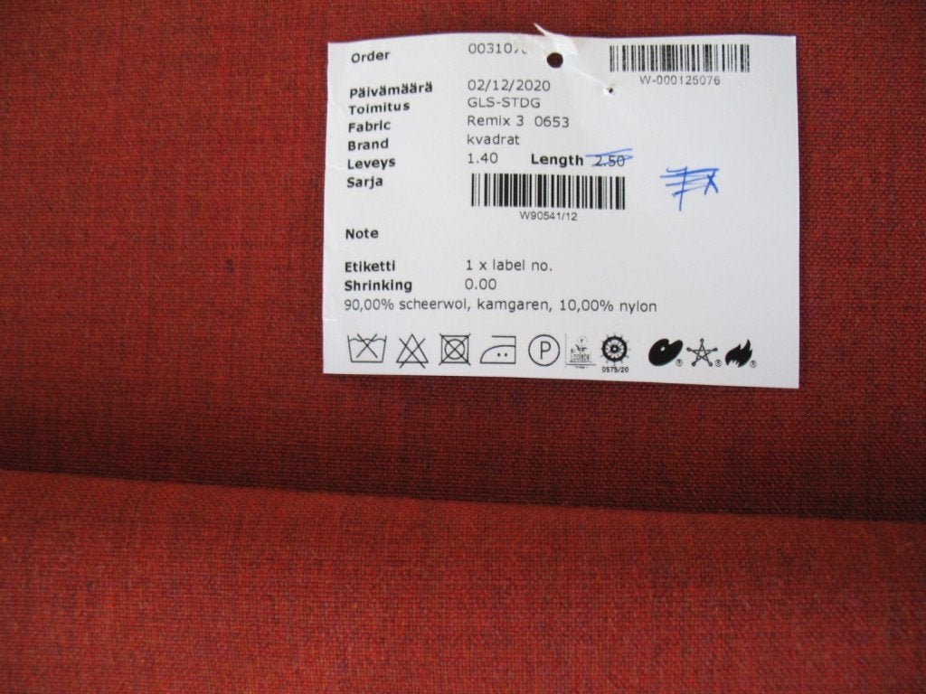 Kvadrat Remix 3 654 bruinoranje; restant meubelstof, Wol, 120 cm of meer, Nieuw, Oranje