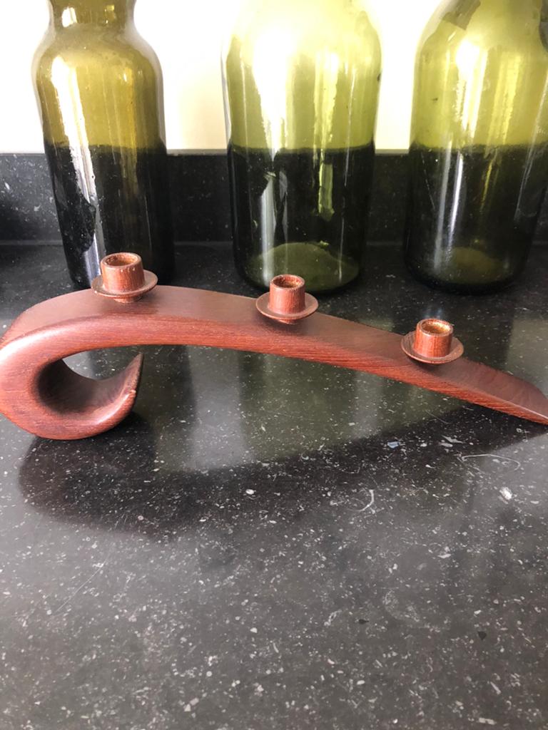 Scandinavisch design vintage handgemaakte kandelaar, Ophalen of Verzenden, Zo goed als nieuw, Hout