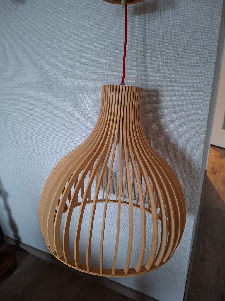 Houten hanglamp met afstandsbediening, Huis en Inrichting, Ophalen, Modern, Scandinavisch, E27 (groot), Zo goed als nieuw