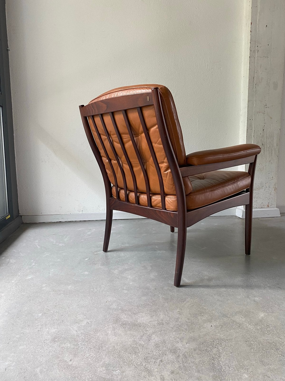 Vintage G. Mobel Fauteuil Jaren '60/'70 - Cognac Leer, Huis en Inrichting, Ophalen, ., Vintage, G mobel