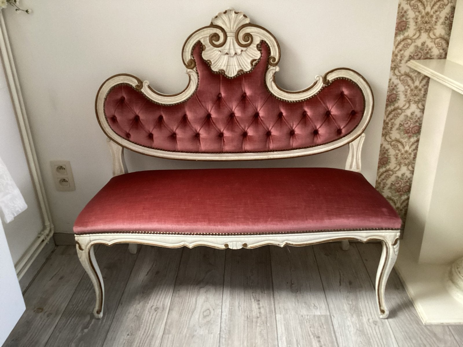 Prachtig vintage Rococo Boudoir Bankje - Queen- Ann, Ophalen