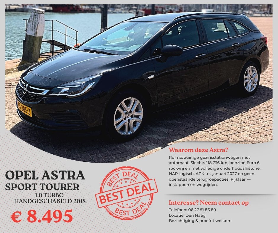 Opel Astra Sports Tourer 1.0T 2018 economical petrol, MOT 27, Auto's, Voorwielaandrijving, Stof, 1178 kg, 620 kg