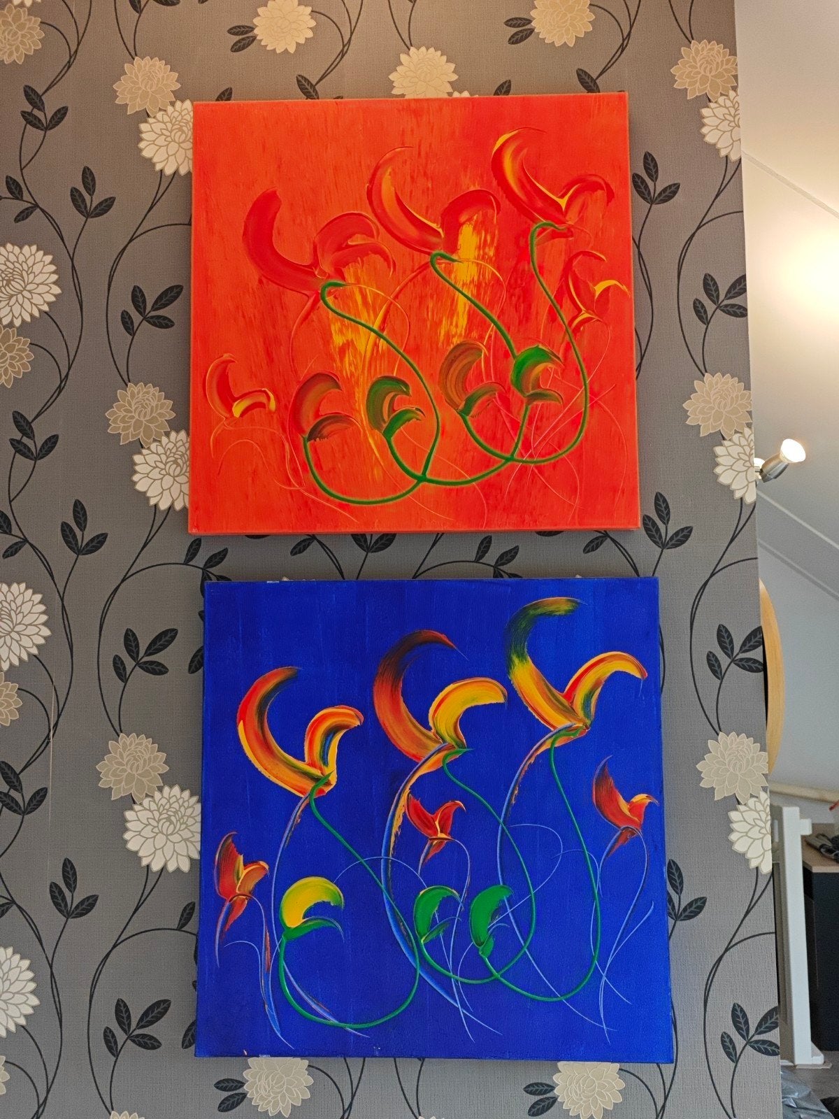 Tweeluik: Twee Schilderijen van kunstenaar Rob Arts ', Ophalen, Acrylverf, Handgeschilderd, Bloemen