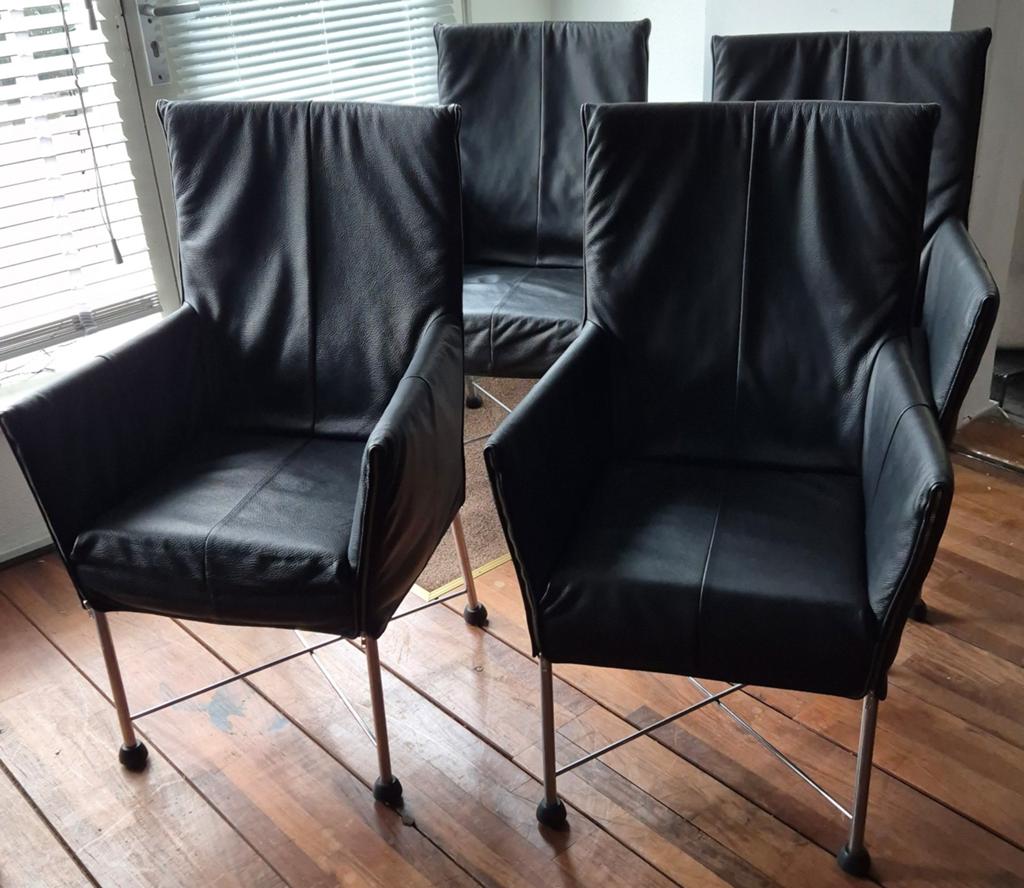 Montis Design 4 Chaplin eetkamerstoelen zwart echt leer zgan, Ophalen, Zwart, Zo goed als nieuw, Vier