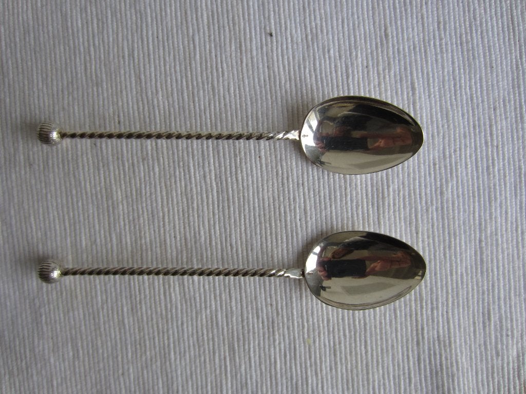 Twee massief .835 zilver stijlappel lepeltjes D. Aubert, Antiek en Kunst, Ophalen of Verzenden, Zilver