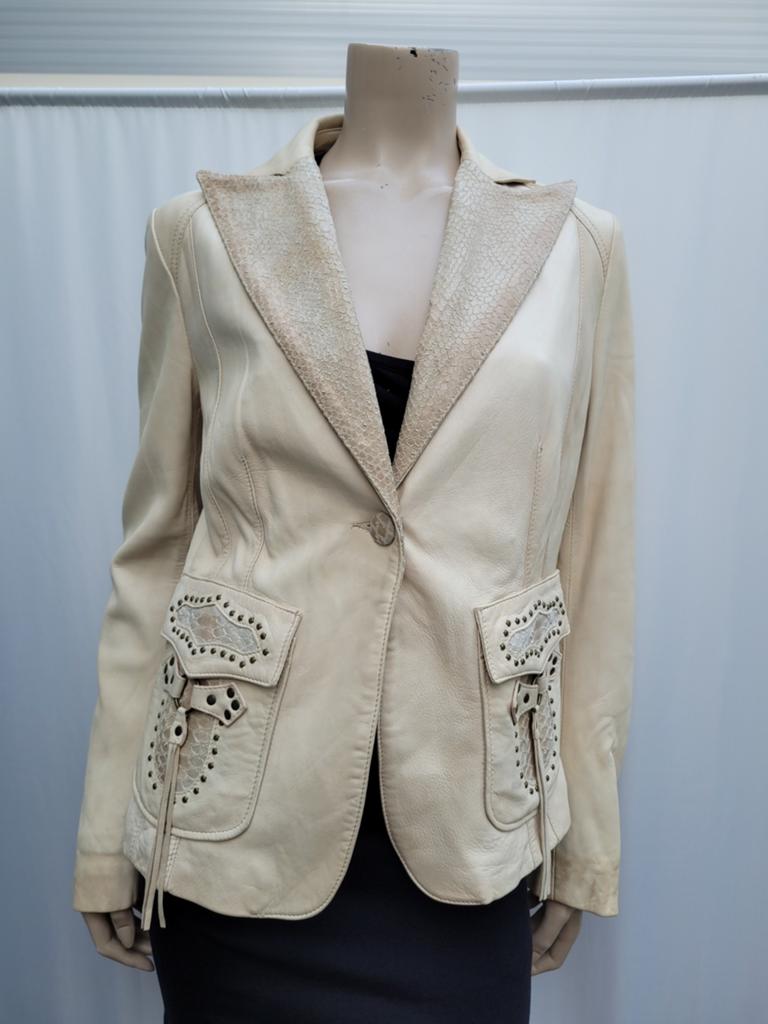 Pinko leren jas beige maat 40/L, Beige, Ophalen of Verzenden, Zo goed als nieuw, Maat 38/40 (M)