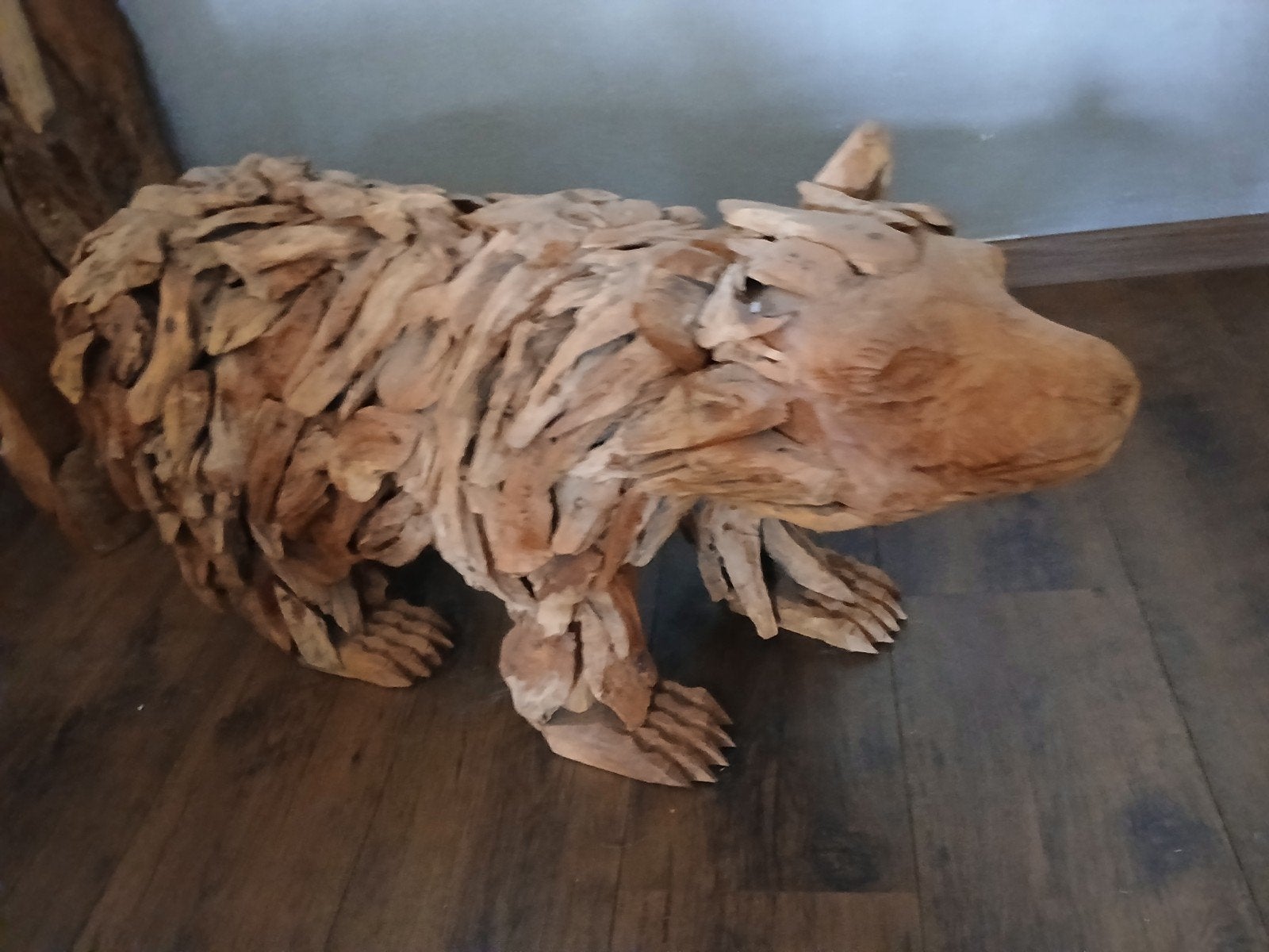 Unieke handgemaakte teak houten beer - 42x70 cm, Antiek en Kunst, Kunst | Beelden en Houtsnijwerken, Ophalen of Verzenden