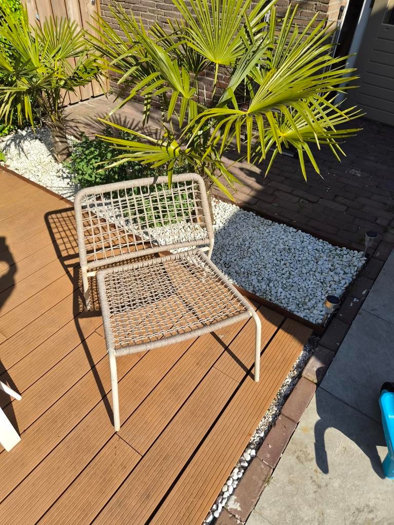 Comfortabele Loungestoel voor Buiten - Beige Wicker, Tuin en Terras, Tuinsets en Loungesets, Gebruikt, Loungeset, Wicker, Stoel
