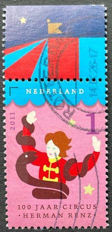 2011 100 jr Circus Herman Renz nvph 2869/tab Slangenmens, Ophalen of Verzenden, Na 1940, Gestempeld