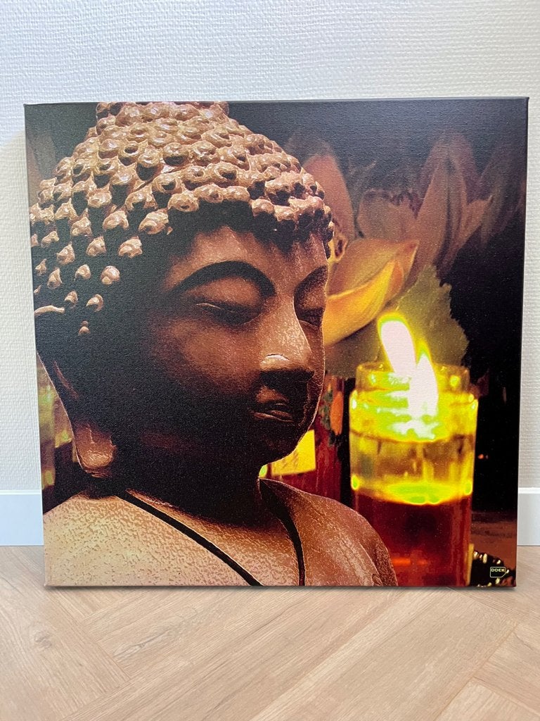 Doek Company canvas " Lime Buddha", Miss Gee 65 x65 cm, Abstract, Zeefdruk, Ophalen of Verzenden, Ophangklaar