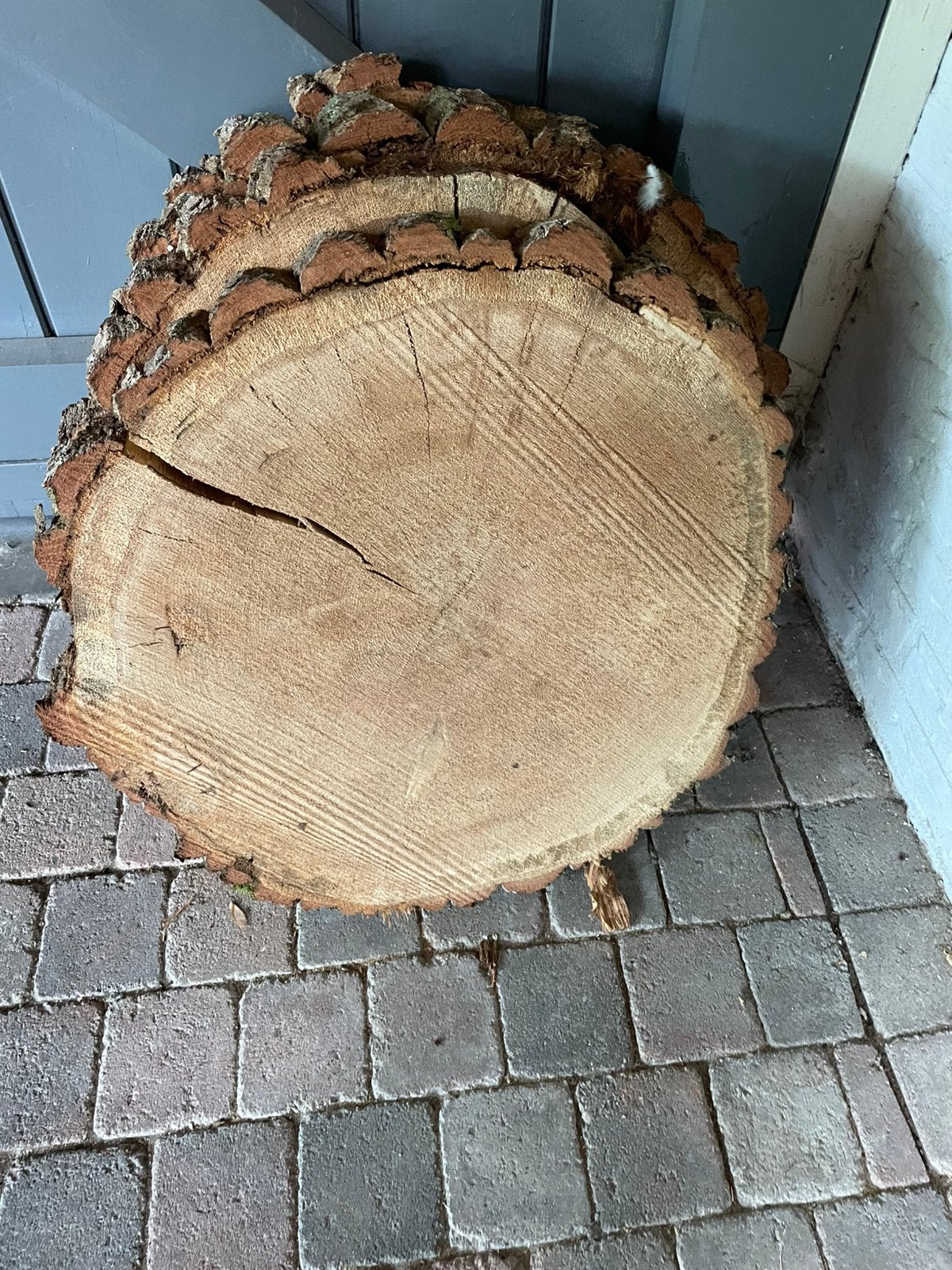 Ronde schijf eikenhout ca. 35 cm doorsnede 5 cm dik, Ophalen of Verzenden, Zo goed als nieuw
