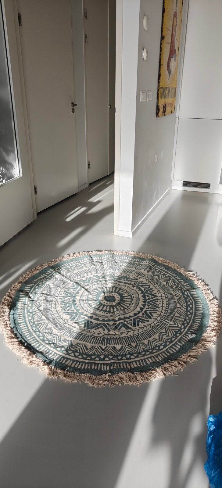 Rond Vloerkleed Maya 130cm - Groen/Beige met Franjes, Ophalen, Groen, Rond, Nieuw