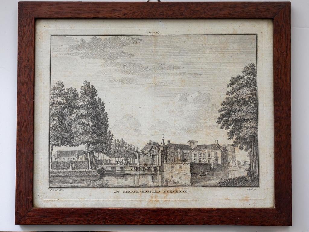 Antieke Gravure: De Ridder-Hofstad Nyenrode (18e Eeuw), 26 cm, Ingelijst, Architectuur, Ophalen of Verzenden