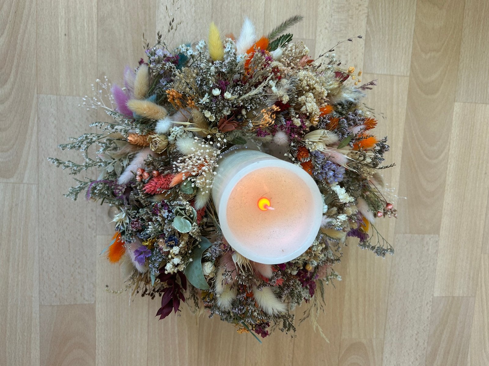 Decoratieve kaars met droogbloemen, Meerkleurig, Ophalen of Verzenden, Kaars, Was