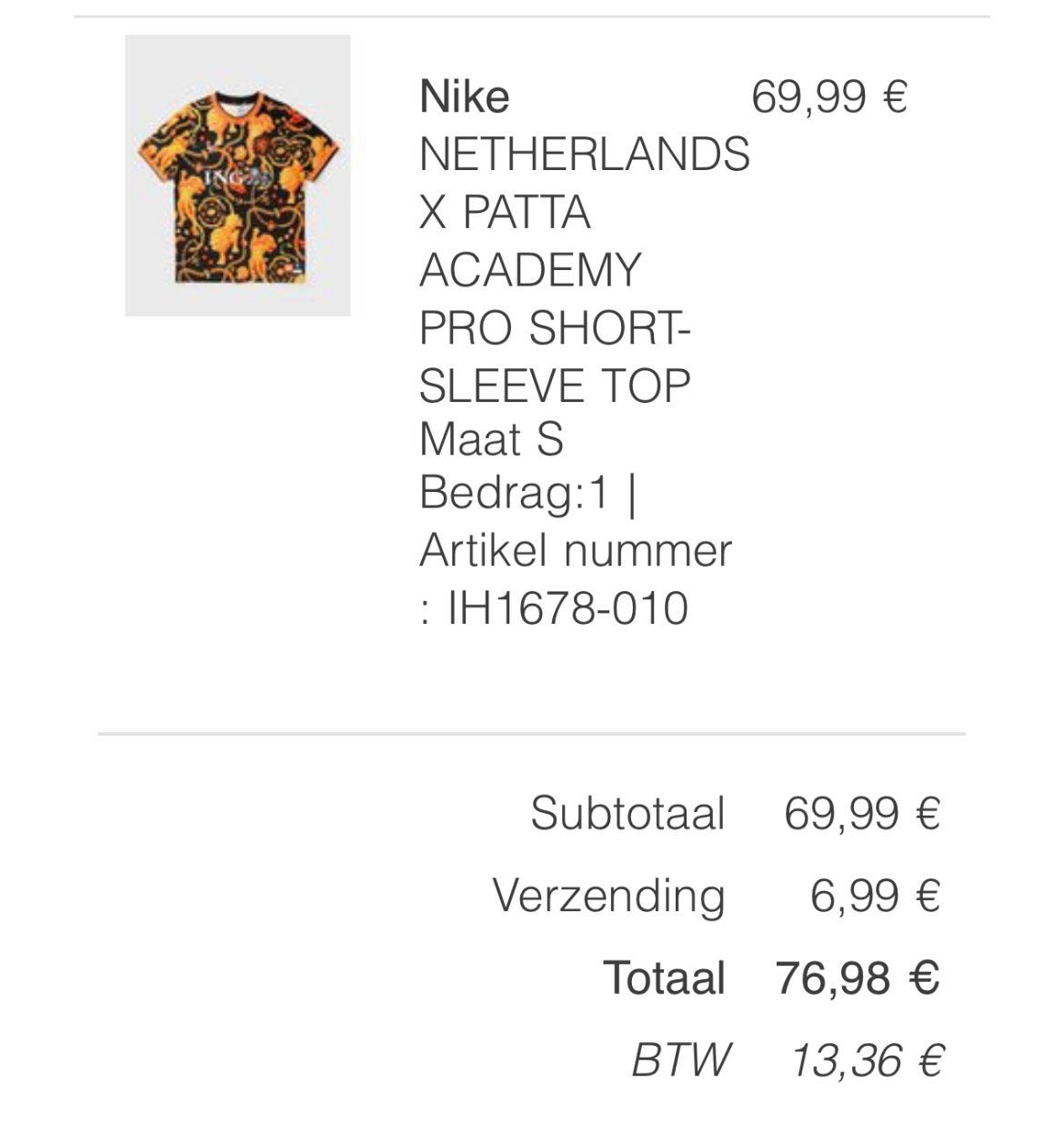 Officieel Nederlands elftal Patta shirt S, Tickets en Kaartjes, Eén persoon, Overige soorten