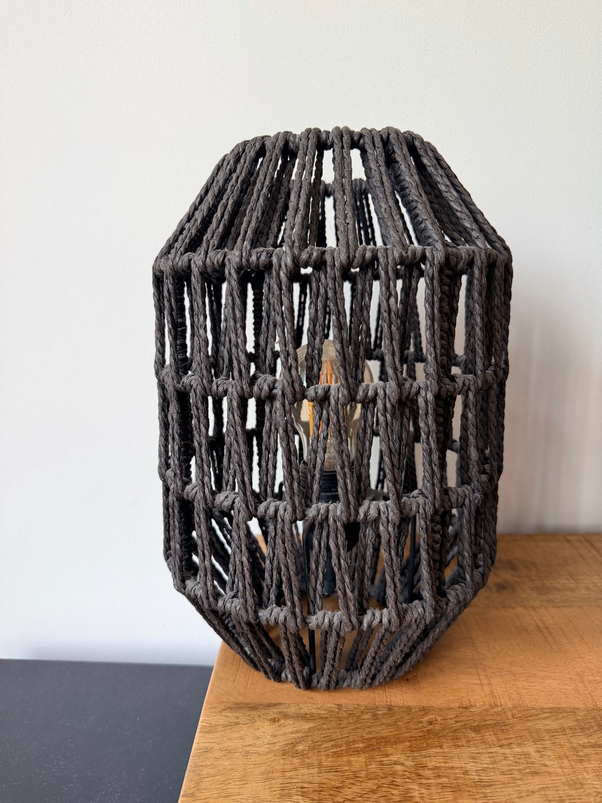 Antraciet Macramé Tafellamp - Sfeervolle Verlichting, Ophalen, Textiel, Grijs, Landelijk