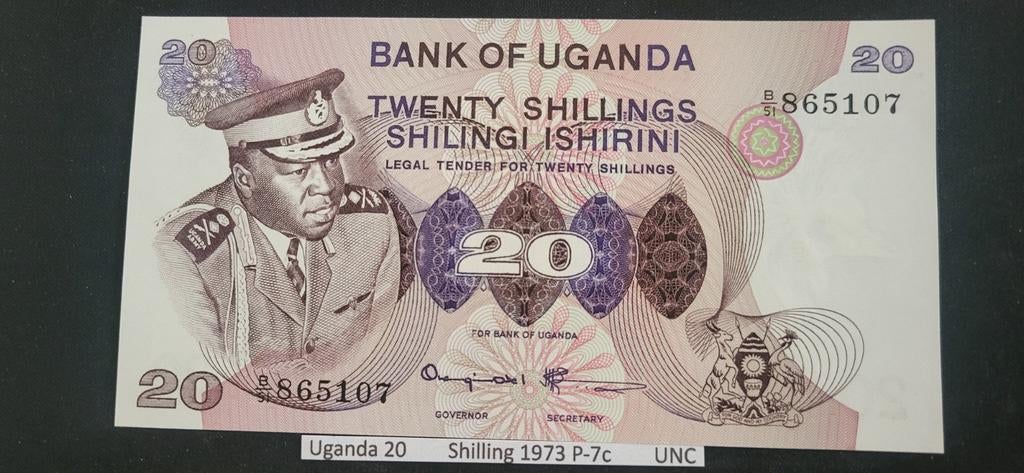 Oeganda 20 Shilling 1973 P-7c UNC, Postzegels en Munten, Bankbiljetten | Azië, Ophalen of Verzenden, Centraal-Azië, Los biljet