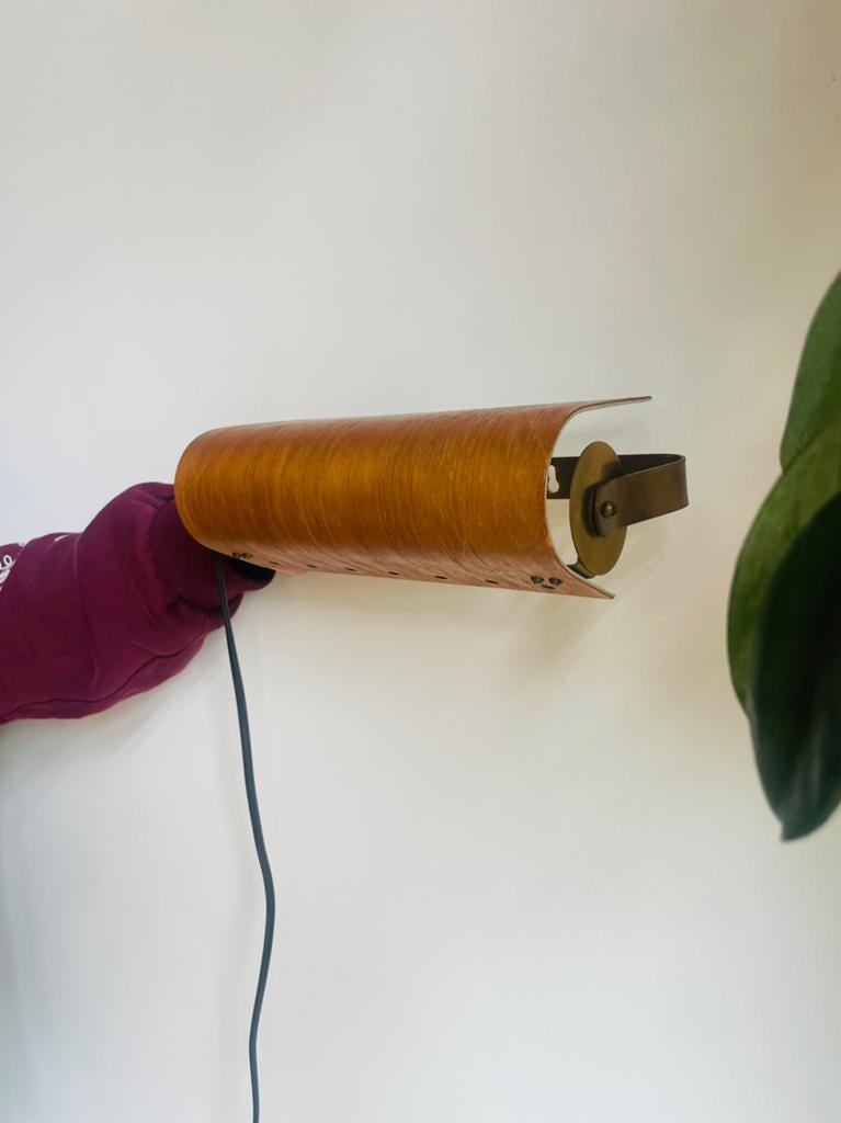 Vintage Zweeds wandlampje houtfineer & messing, Antiek en Kunst, Ophalen of Verzenden